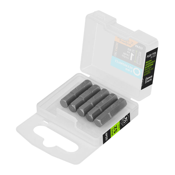 Estuche con 5 puntas hexagonales de 6 mm largo 1', EXPERT