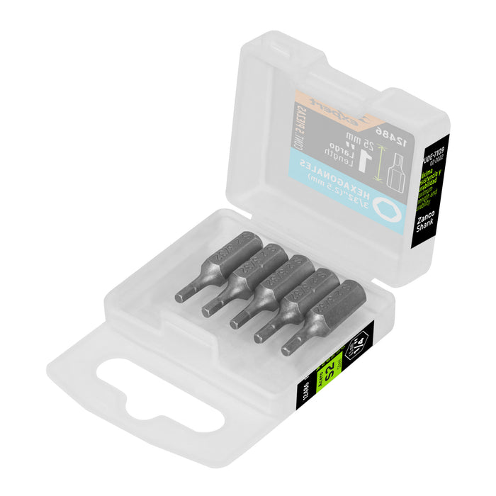 Estuche con 5 puntas hexagonales de 3/32mm largo 1', EXPERT