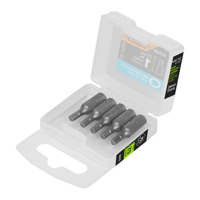 Estuche con 5 puntas hexagonales de 1/8mm largo 1', EXPERT