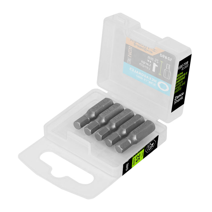 Estuche con 5 puntas hexagonales de 3/16mm largo 1', EXPERT