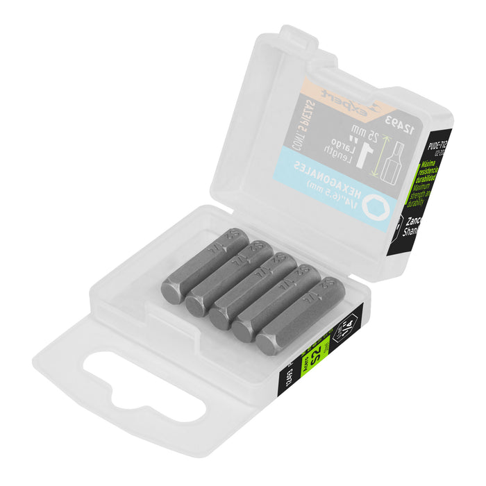 Estuche con 5 puntas hexagonales de 1/4mm largo 1', EXPERT