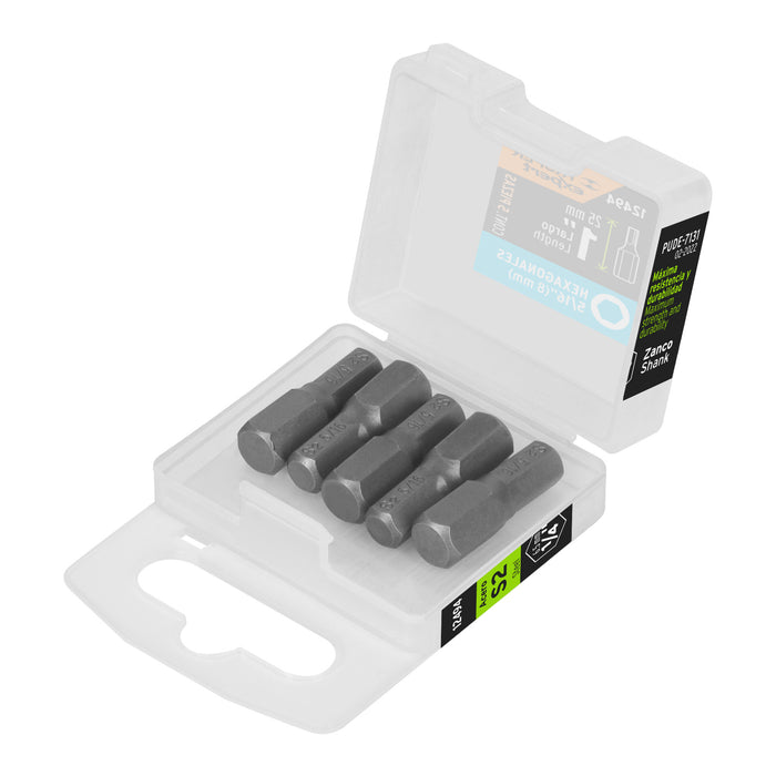 Estuche con 5 puntas hexagonales de 5/16mm largo 1', EXPERT