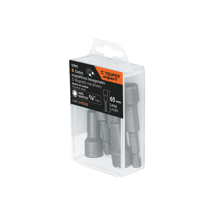 Estuche con 5 dados magnéticos de 3/8' largo 2-1/2', EXPERT