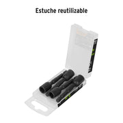 Estuche con 4 dados magnéticos de impacto 3/8' largo 2-1/2'