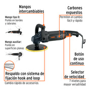 Pulidora rotativa 7', 1200W, TRUPER INDUSTRIAL