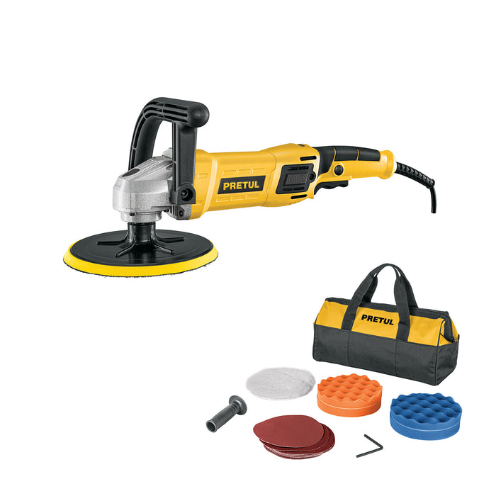 Pulidora rotativa 7', 1200W, con accesorios, PRETUL