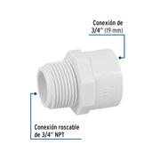 Adaptador macho de PVC de 3/4', FOSET
