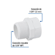 Adaptador macho de PVC de 1-1/4', FOSET