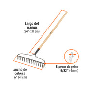 Rastrillo jardinero Classic, 16 dientes, mango 54', TRUPER