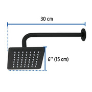 Regadera cuadrada 6', acero inox, con brazo, negro, TÚBIG
