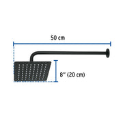 Regadera cuadrada 8', acero inox, con brazo, negro, TÚBIG