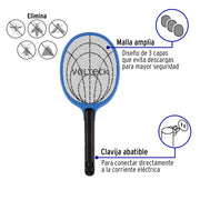 Raqueta mata moscas y mosquitos, recargable, VOLTECK