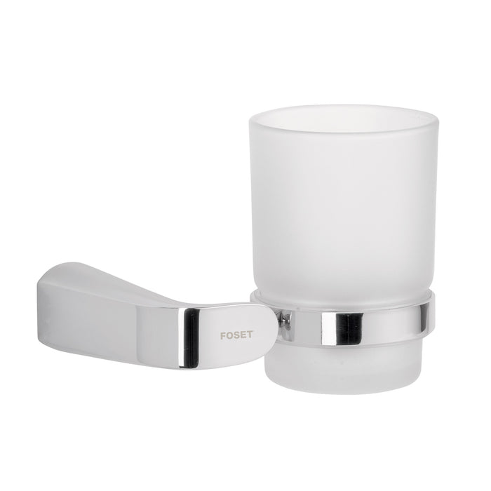 Portavaso cepillero cromo con vaso de vidrio, FOSET RIVIERA