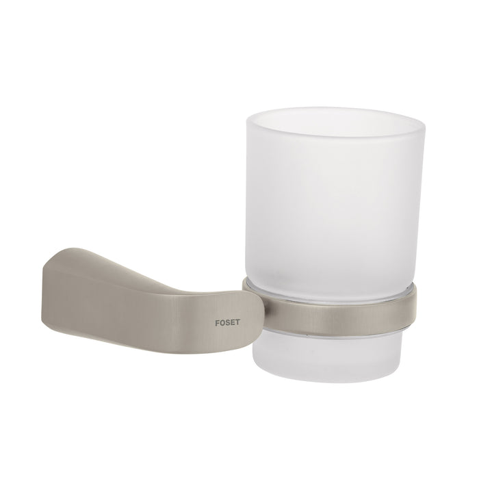 Portavaso cepillero satín con vaso de vidrio, FOSET RIVIERA