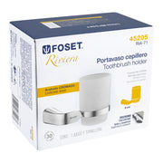 Portavaso cepillero cromo con vaso de vidrio, FOSET RIVIERA