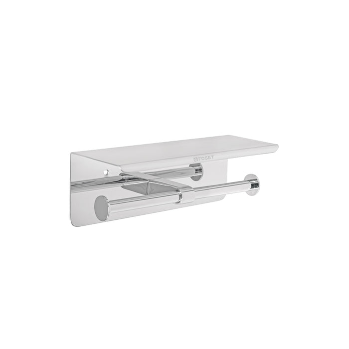 Portarrollo doble en cromo con soporte para celular, RIVIERA