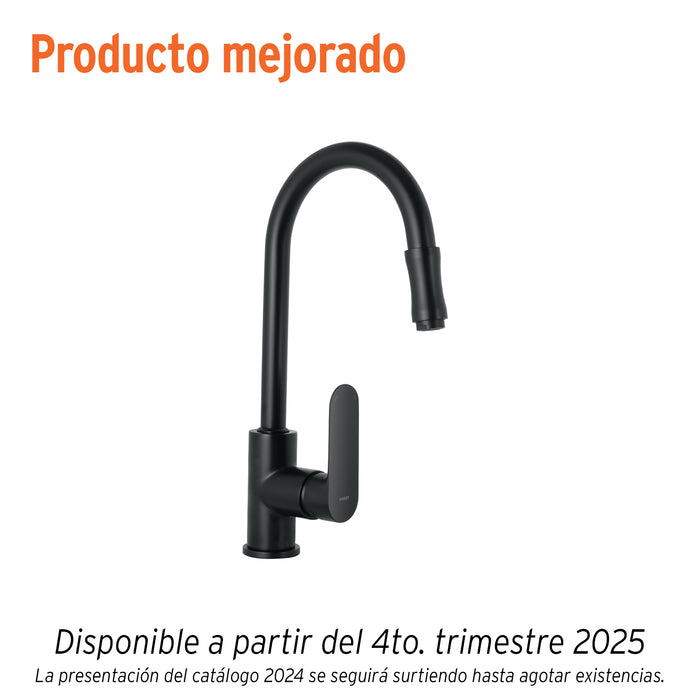 Monomando retráctil para fregadero, negro, FOSET RIVIERA