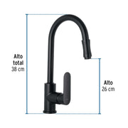 Monomando retráctil para fregadero, negro, FOSET RIVIERA