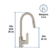 Monomando retráctil para fregadero, satín, FOSET RIVIERA
