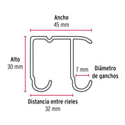 Riel superior 'JJ' de aluminio para puerta corrediza 2 m