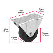 Rodaja hule 3', placa fija con buje, carga 50 kg, FIERO