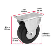 Rodaja hule 6', placa fija con balero, carga 150 kg, FIERO