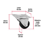 Rodaja hule 2-1/2' placa giratoria c/buje, carga 50kg, FIERO
