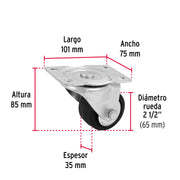 Rodaja hule 2-1/2', placa giratoria c/balero, carga 50kg