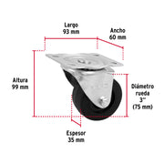 Rodaja hule 3', placa giratoria c/buje, carga 60kg, FIERO
