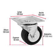 Rodaja hule 4', placa giratoria c/balero, carga 100kg, FIERO