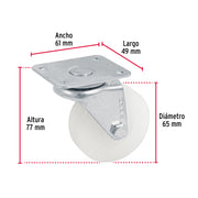 Rodaja de polietileno 2-1/2' placa giratoria con buje, FIERO