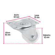 Rodaja de polietileno 2-1/2 placa giratoria con balero FIERO