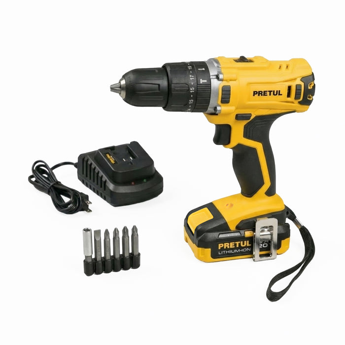 Rotomartillo/destornillador 1/2', 20V, 1 batería 2Ah, PRETUL