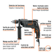 Rotomartillo/destornillador 1/2', 700W, TRUPER INDUSTRIAL