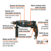 Rotomartillo/destornillador 1/2', 900W, TRUPER INDUSTRIAL