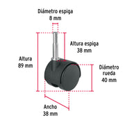 Rodaja tipo yoyo de 40 mm con espiga para madera, FIERO