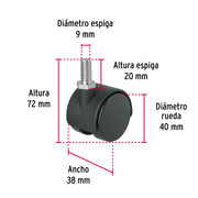 Rodaja tipo yoyo de 40 mm con espiga roscada, FIERO