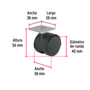 Rodaja tipo yoyo de 40 mm con placa, sin freno, FIERO