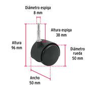 Rodaja tipo yoyo de 50 mm con espiga para madera, FIERO