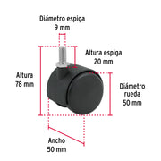 Rodaja tipo yoyo de 50 mm con espiga roscada, FIERO