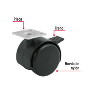 Rodaja tipo yoyo de 50 mm con placa, con freno, FIERO