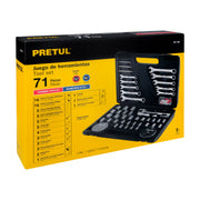 Juego de 71 herramientas 1/4' y 3/8' para mecánico, PRETUL