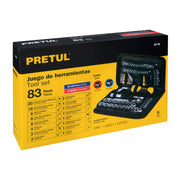Juego de 83 herramientas 1/4' y 3/8' para mecánico, PRETUL