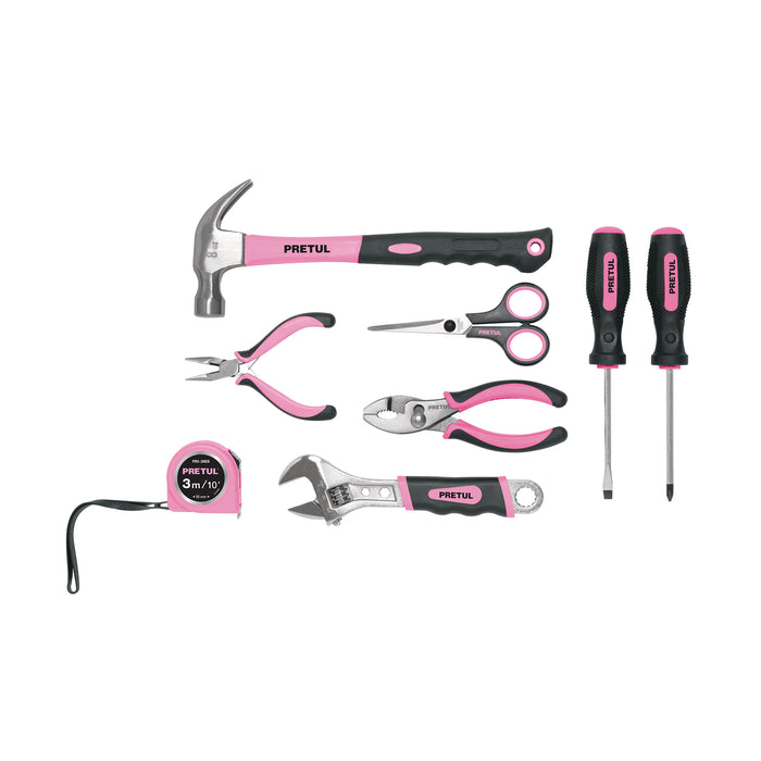Juego de herramientas básicas, color rosa, 8 piezas, PRETUL