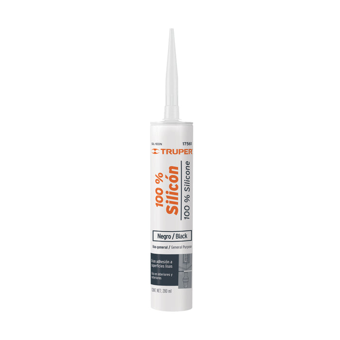 Sellador negro 100% silicón de 280 ml, TRUPER