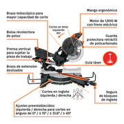 Sierra de inglete 10', 1900W telescópica compuesta, TRUPER