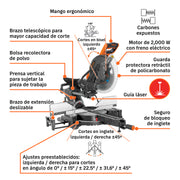 Sierra de inglete 12', 2000W telescópica compuesta, TRUPER