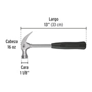 Martillo pulido, 16 oz, uña curva, mango tubular, PRETUL