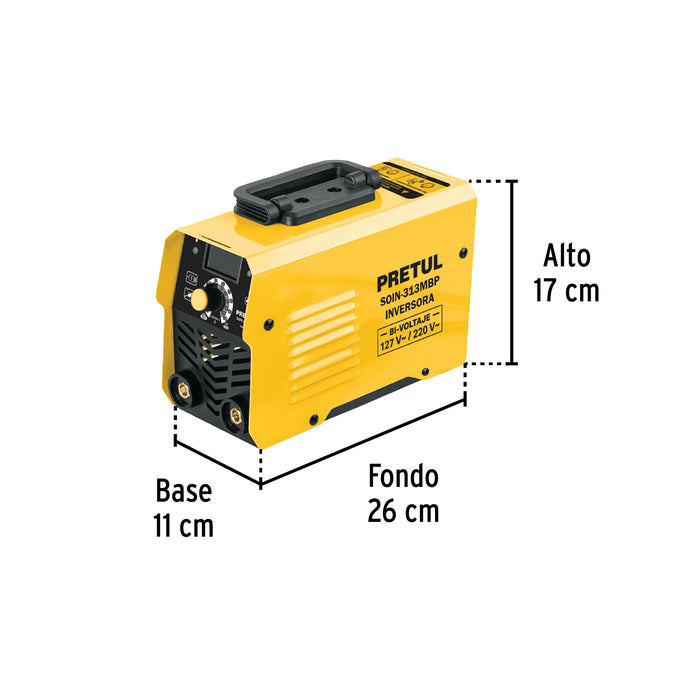Mini soldadora inversora 130A, bi-voltaje, Serie 300, PRETUL