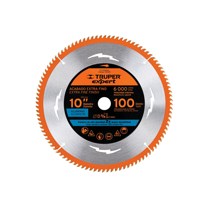 Disco sierra 10' p/aluminio, 100 dientes centro 5/8', EXPERT